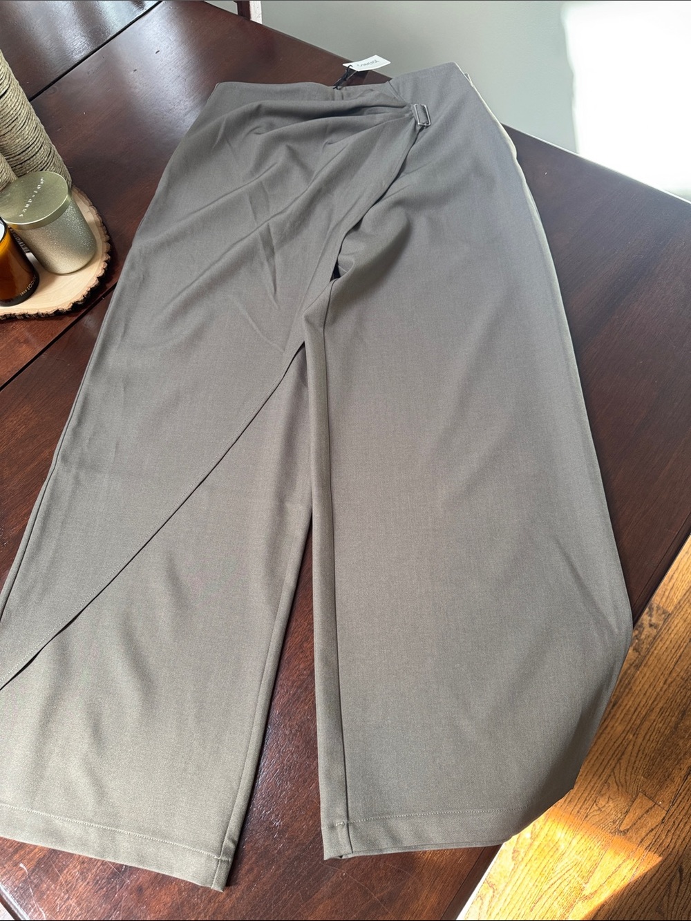 Commense Olive Green Wide-Leg Trousers